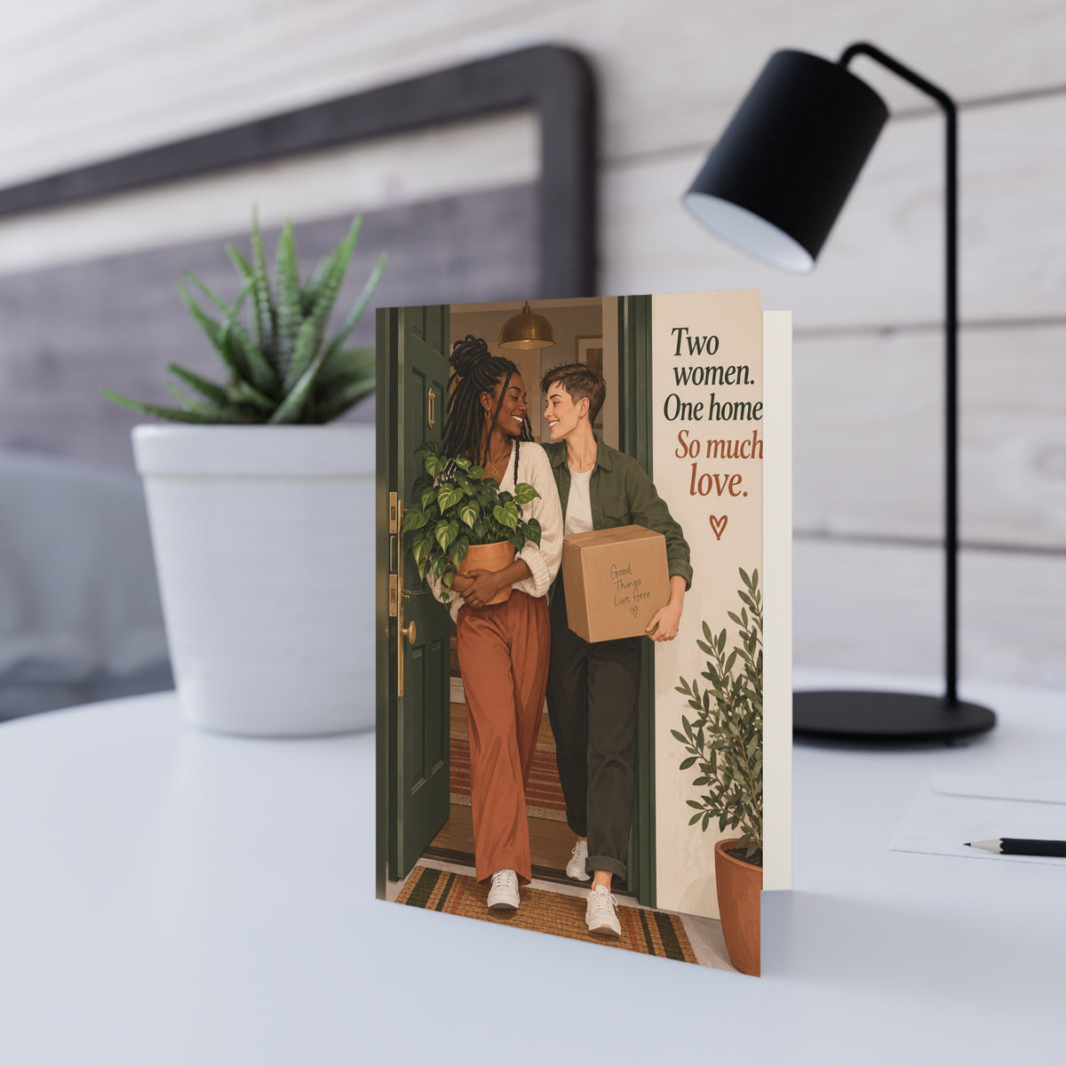 Additional greeting card view: Lesbian New Home Greeting Card
