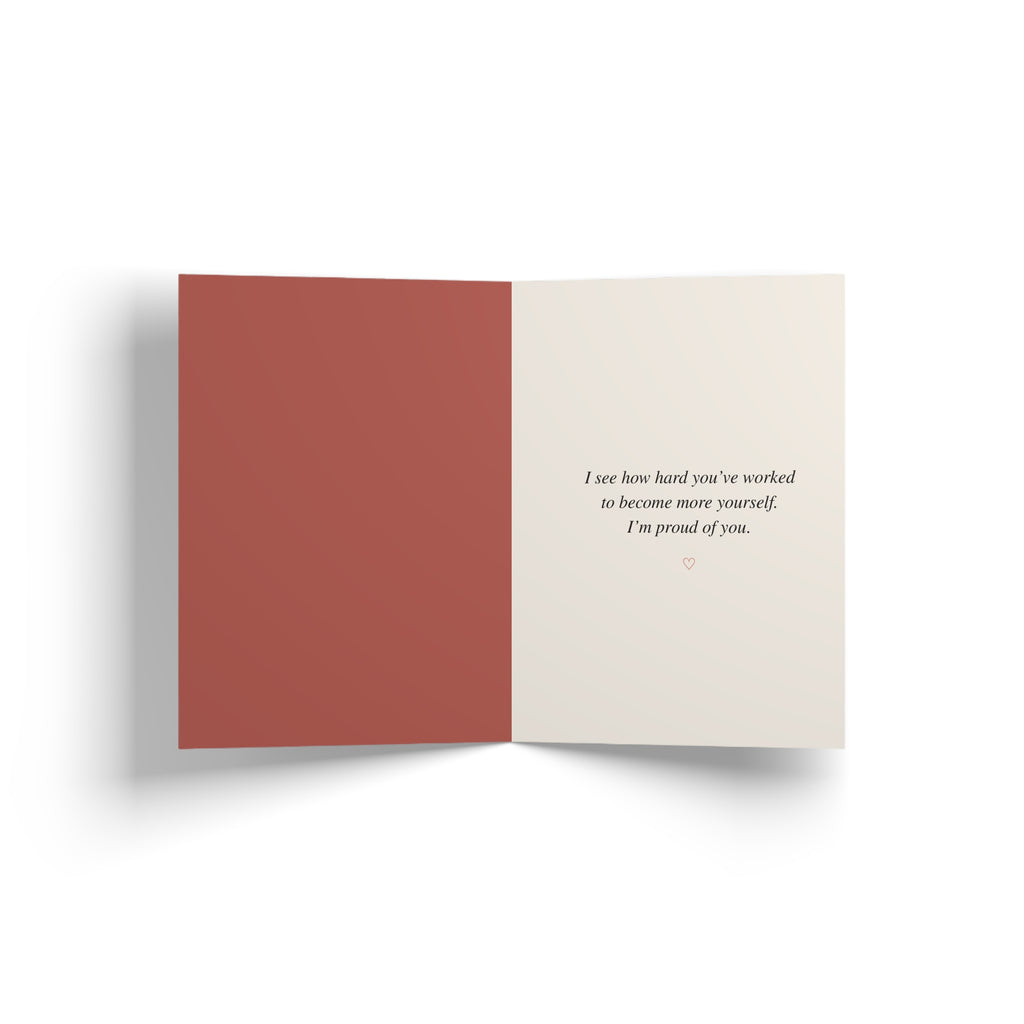 Inside of greeting card: "Proud of You. In Every Season."  Encouragement Greeting Card