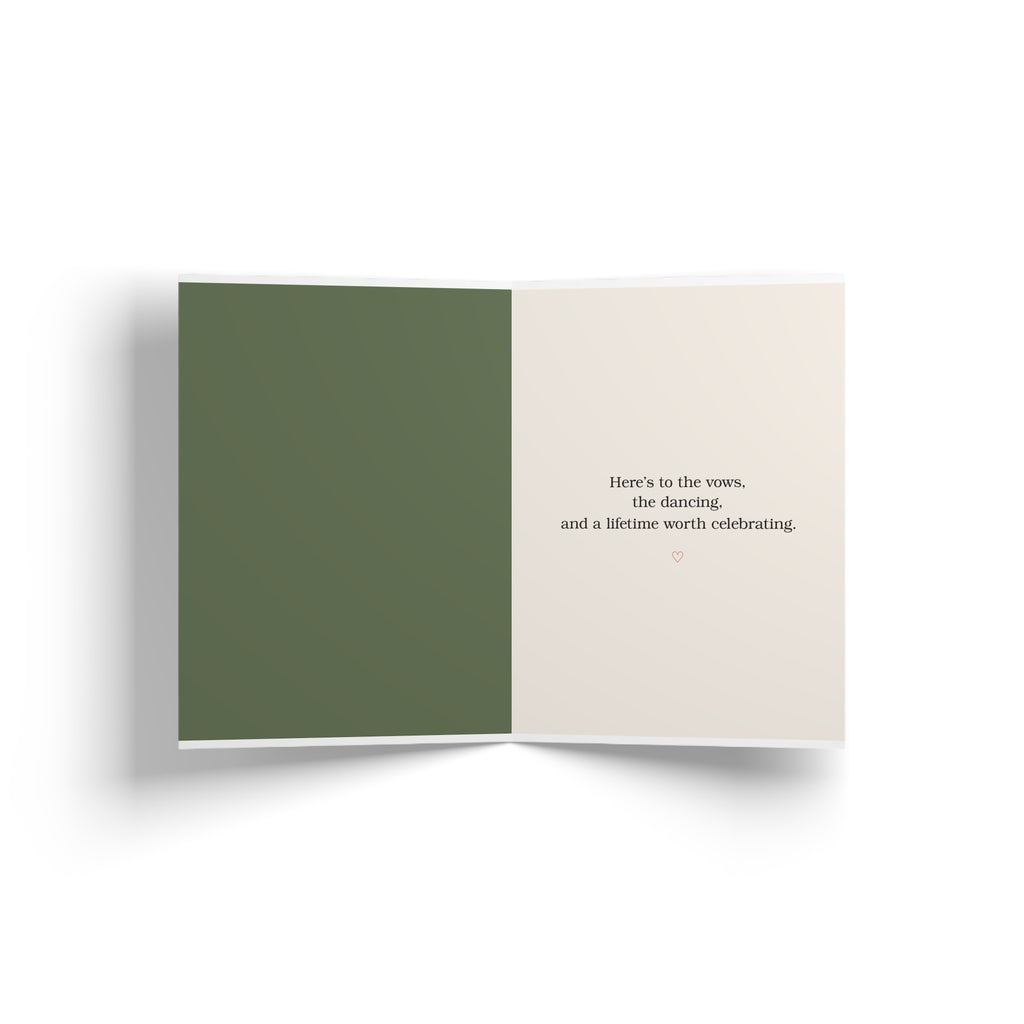 Inside of greeting card: "Two Brides. One Very Good Party." Wedding Celebration Card