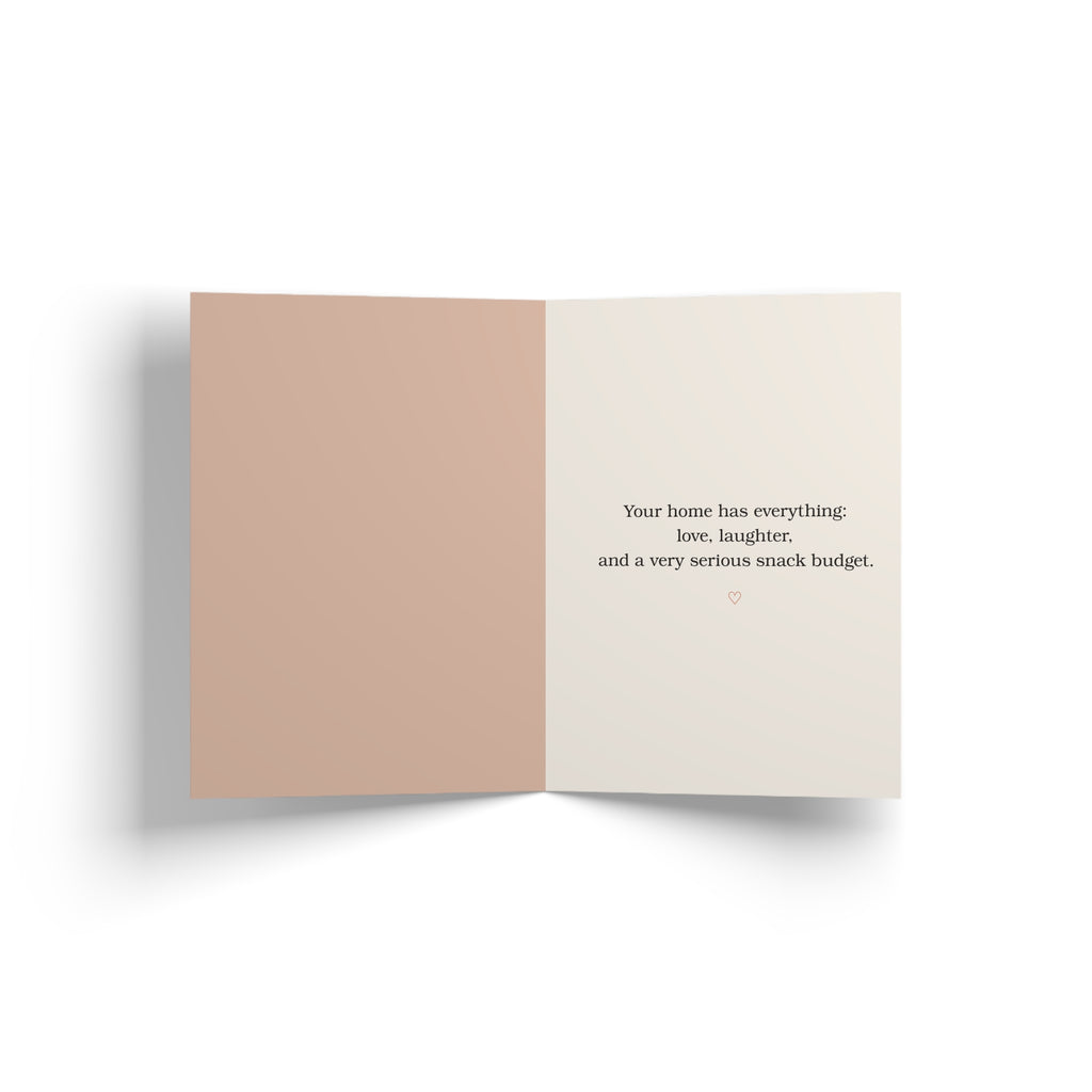 Back of greeting card: "Two Moms. So many snacks." Greeting Card for Moms