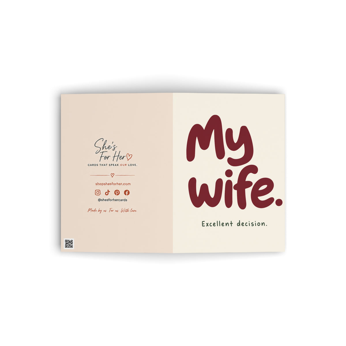 Back of greeting card: "My Wife. Excellent Decision." Anniversary & Romantic Card